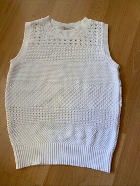 LOFT White 100% Cotton Textured Knit Sleeveless Top/Vest Size XS